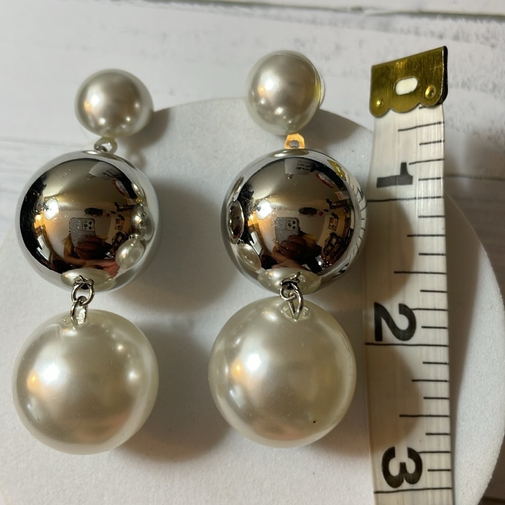 Pearl Silver Bauble Drop Earrings - Picture 11 of 16
